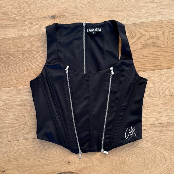 I.AM.GIA - Coco Zip Up Corset Top in Black & Silver - Picture 1 of 4